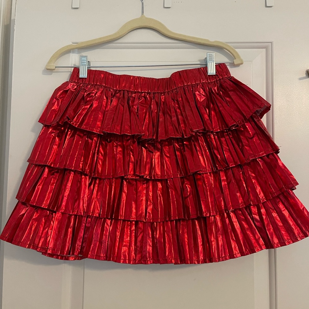 QUEEN OF SPARKLES Shimmering Red Mini Skirt